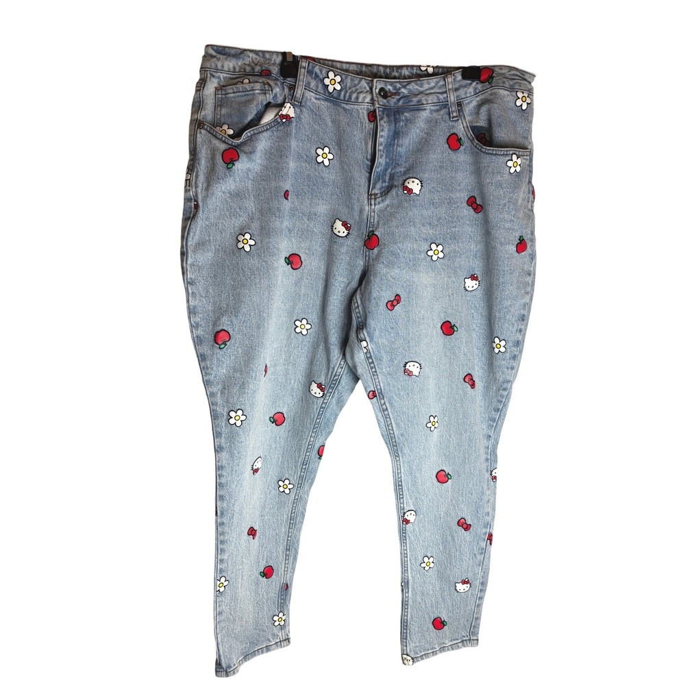 Hello Kitty by Sanrio Womens Light Wash Allover Print Denim Jeans Size 18 Blue